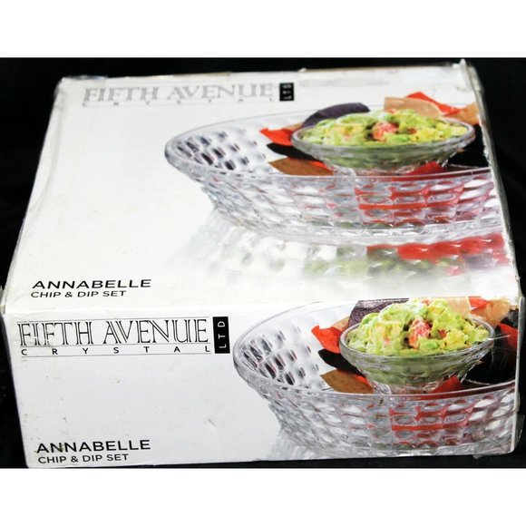 Fifth Avenue Crystal Annabelle 11" Chip & 5" Dip Set Clear Bowl Nesting New - Picture 10 of 12